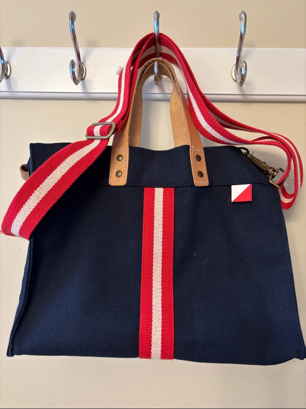 ShoreBags small Canvas Tote with Red & White Stripe Accent